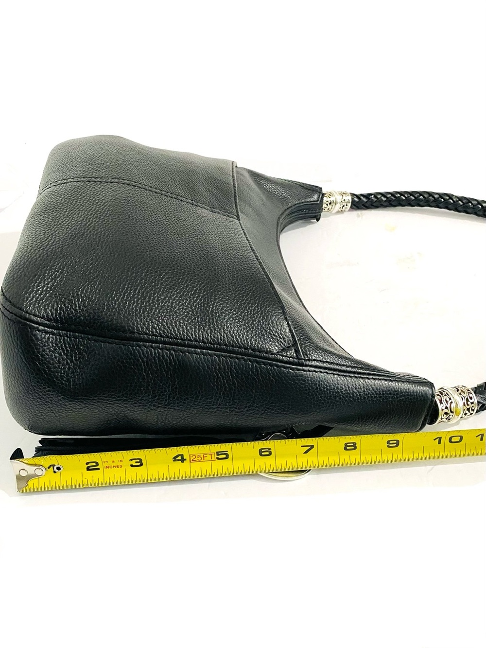 Brighton Barbados Black Leather Hobo Shoulder Bag Braided Strap Like New - Picture 11 of 16